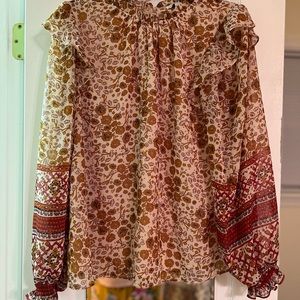 Long Sleeve Top, Gold, Red, Cream w/ Ruffle Sleeve